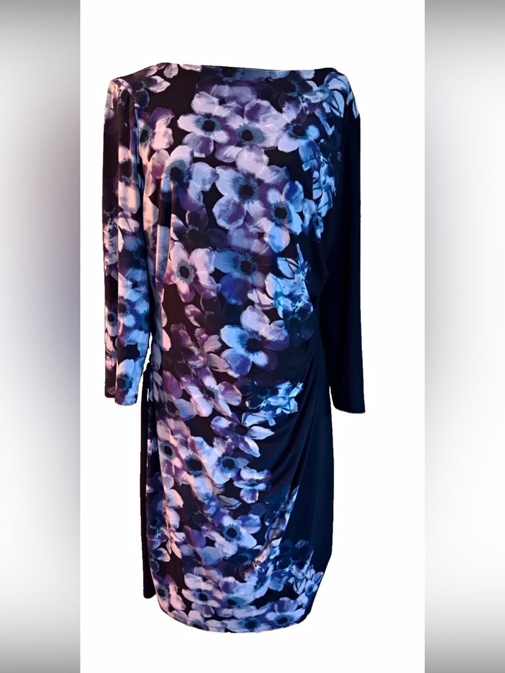 Ralph Lauren Navy Dress with Blue & Purple Floral Print — Long Sleeve